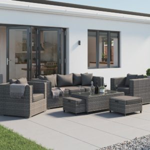 3 Seater Rattan Garden Sofa & Armchair Set in Grey - Ascot - Rattan Direct