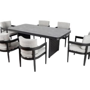 Alina Aluminium & Fabric 6 Seater Outdoor Dining Set - Rattan Direct