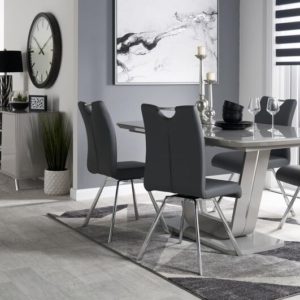 Vidal Grey Extending Dining Table and Chairs | Grey Swivel Chairs