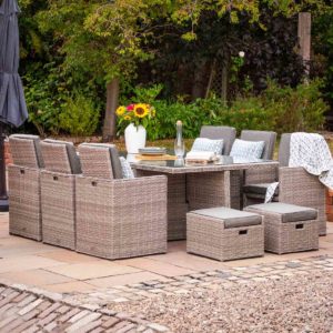 6 Seat Rattan Garden Cube Dining Set in Grey with 6 Footstools - Barcelona - Rattan Direct