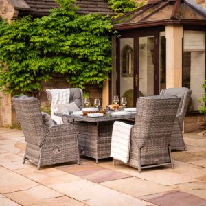 4 Reclining Rattan Garden Chairs & Square Ice Bucket Dining Table in Grey - Fiji - Rattan Direct
