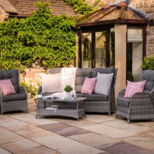Reclining Rattan Garden 3 Seat Sofa & Armchair Set in Grey - Fiji - Rattan Direct