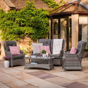 Reclining Rattan Garden 2 Seat Sofa & Armchair Set in Grey - Fiji - Rattan Direct