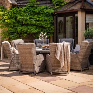 Reclining Rattan Garden Dining Set with 8 Chairs & Large Round Table in Grey - Fiji - Rattan Direct