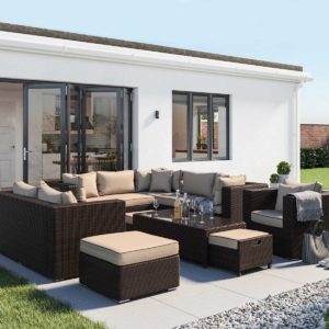 Rattan Garden Corner Sofa Set in Brown with Cream Cushions - Geneva - Rattan Direct