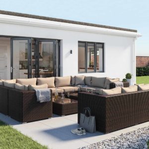 Geneva Rattan Garden Corner Sofa Set in Brown - Rattan Direct