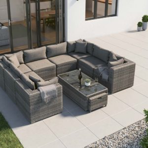 Rattan Garden U-Shaped Sofa Set in Grey - Geneva - Rattan Direct