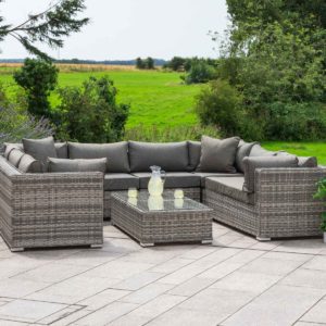 Rattan Garden Corner Sofa Set in Grey - 7 Piece - Geneva - Rattan Direct