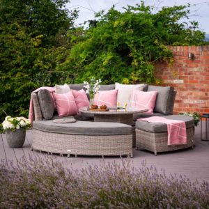 Round Rattan Garden Day Bed With Ice Bucket Table in Grey - Amalfi - Rattan Direct