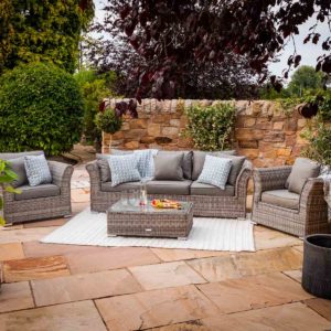 3 Seater Rattan Garden Sofa & Armchair Set in Grey - Lisbon - Rattan Direct