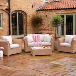 2 Seater Rattan Garden Sofa & Armchair Set in Willow - Lisbon - Rattan Direct
