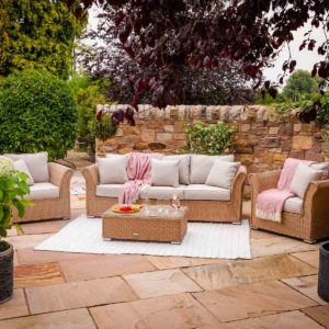 3 Seater Rattan Garden Sofa & Armchair Set in Willow - Lisbon - Rattan Direct
