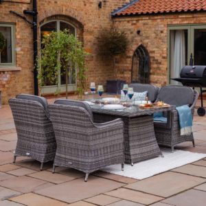 4 Seat Rattan Garden Dining Set With Rectangular Table in Grey With Fire Pit - Lyon - Rattan Direct