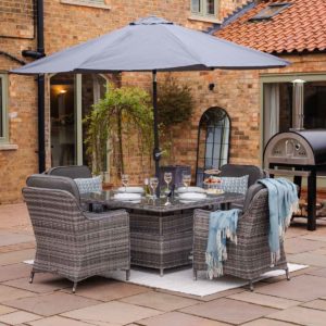 4 Seat Rattan Garden Dining Set With Square Table in Grey With Ice Bucket - Lyon - Rattan Direct