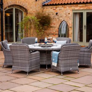 Rattan Garden Set with 6 Dining Chairs & Large Round Dining Table in Grey - Lyon - Rattan Direct