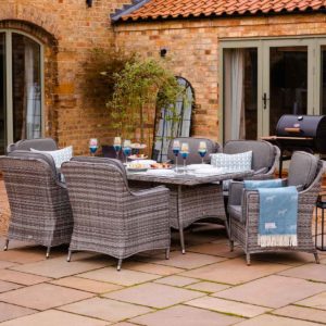 Rattan Garden Set with 6 Dining Chairs & Rectangular Table in Grey - Lyon - Rattan Direct