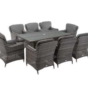 Rattan Garden Set with 8 Dining Chairs & Large Rectangular Table in Grey - Lyon - Rattan Direct