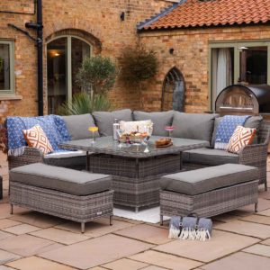 Rattan Garden Corner Dining Set with Square Ice Bucket Dining Table in Grey - Monte Carlo - Rattan Direct