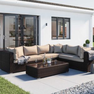 Rattan Garden Lefthand Corner Sofa Set in Brown - Monaco - Rattan Direct