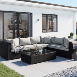 Rattan Garden Lefthand Corner Sofa Set in Black & White - Monaco - Rattan Direct