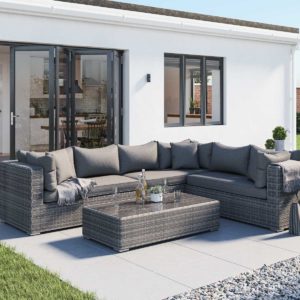 Rattan Garden Lefthand Corner Sofa Set in Grey - Monaco - Rattan Direct