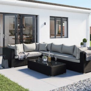 Rattan Garden Righthand Corner Sofa Set in Black & White - Monaco - Rattan Direct