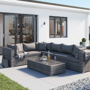 Rattan Garden Righthand Corner Sofa Set in Grey - Monaco - Rattan Direct