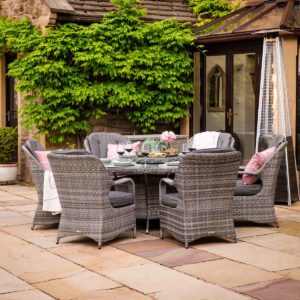 Rattan Garden Set with 6 Dining Chairs & Large Round Table in Grey - Marseille - Rattan Direct