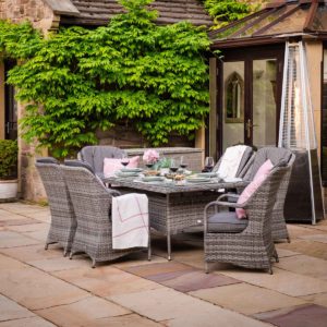 Rattan Garden Set with 6 Dining Chairs & Large Rectangular Table in Grey - Marseille - Rattan Direct