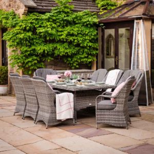 Rattan Garden Set with 8 Dining Chairs & Large Rectangular Table in Grey - Marseille - Rattan Direct