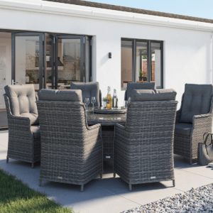 6 Seat Rattan Garden Dining Set With Large Round Table in Grey - Riviera - Rattan Direct