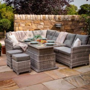 Rattan Garden Corner Dining Set in Grey - With Height Adjustable Table - Sorrento - Rattan Direct