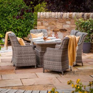 6 Seat Rattan Garden Dining Set With Adjustable Height Table in Grey - Riviera - Rattan Direct