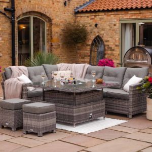 Rattan Garden Corner Dining Set With Ice Bucket Table in Grey - Sorrento - Rattan Direct