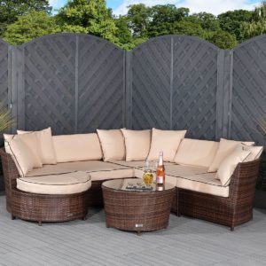 Valencia Rattan Garden Corner Sofa Set in Brown - Rattan Direct